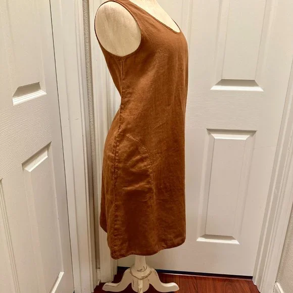 Chic Chico's Design 100% Linen Sleeveless Brown Midi Dress Size 1( USA M/8) - Picture 4 of 12